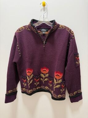 Icelandic Designs Purple Floral Half-Zip Turtleneck Sweater